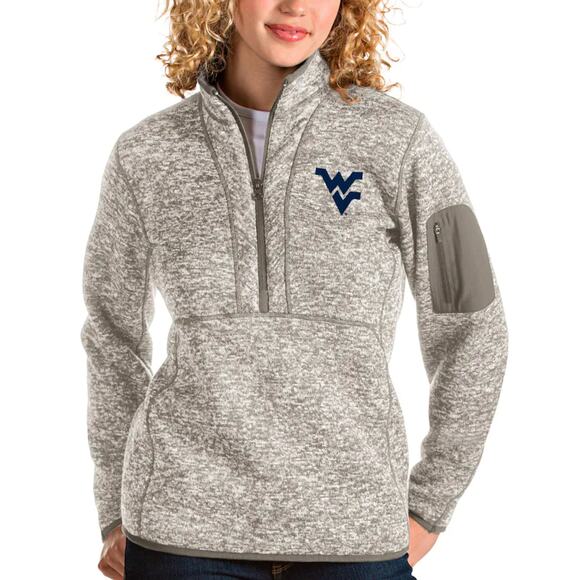 NWT ANTIGUA Oatmeal West Virginia Mountaineers Fortune Half-Zip Sweater Large - Picture 1 of 5